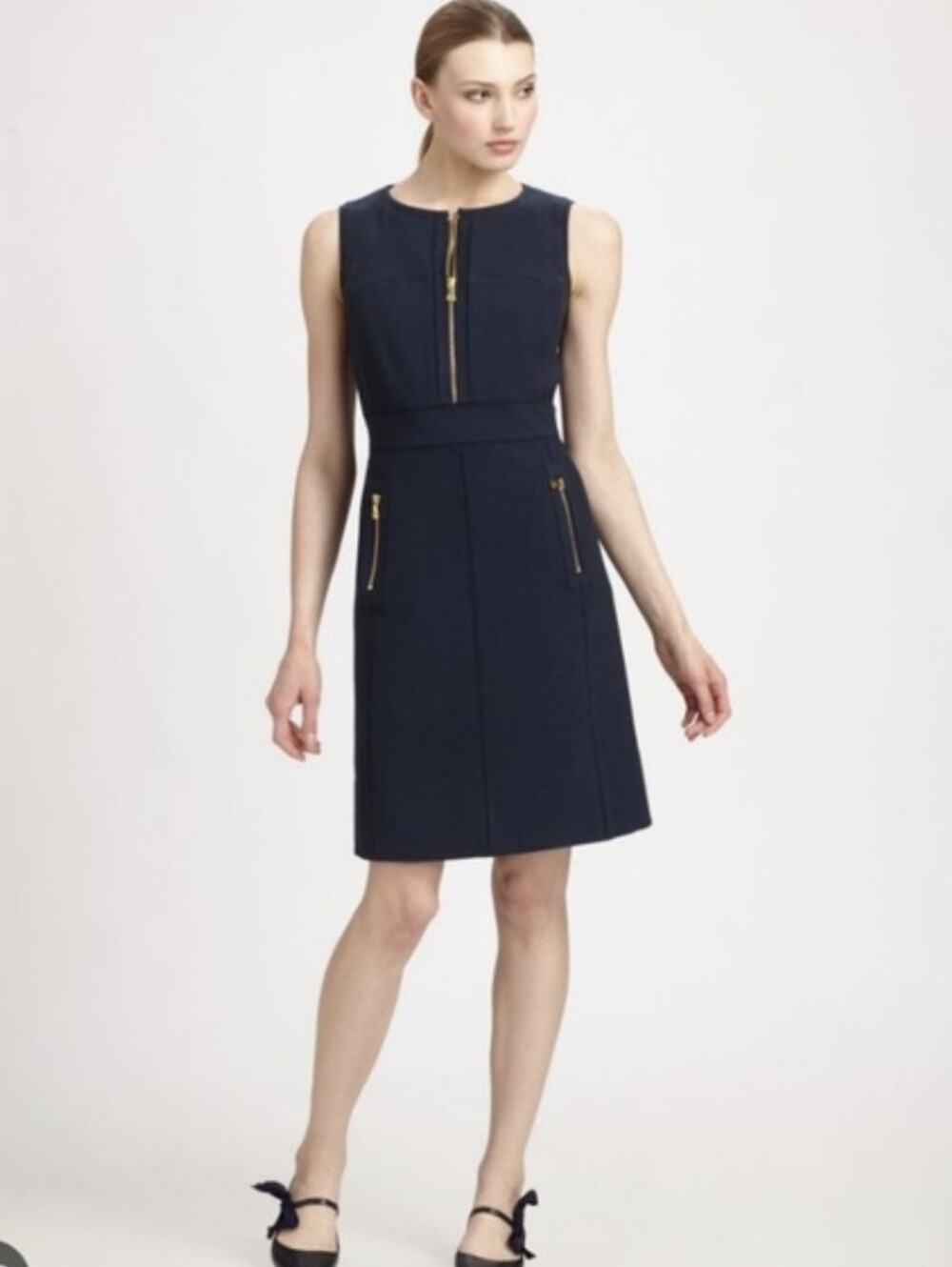 Tory Burch Mariel Navy Sleeveless Shift Wool Dress Size 10